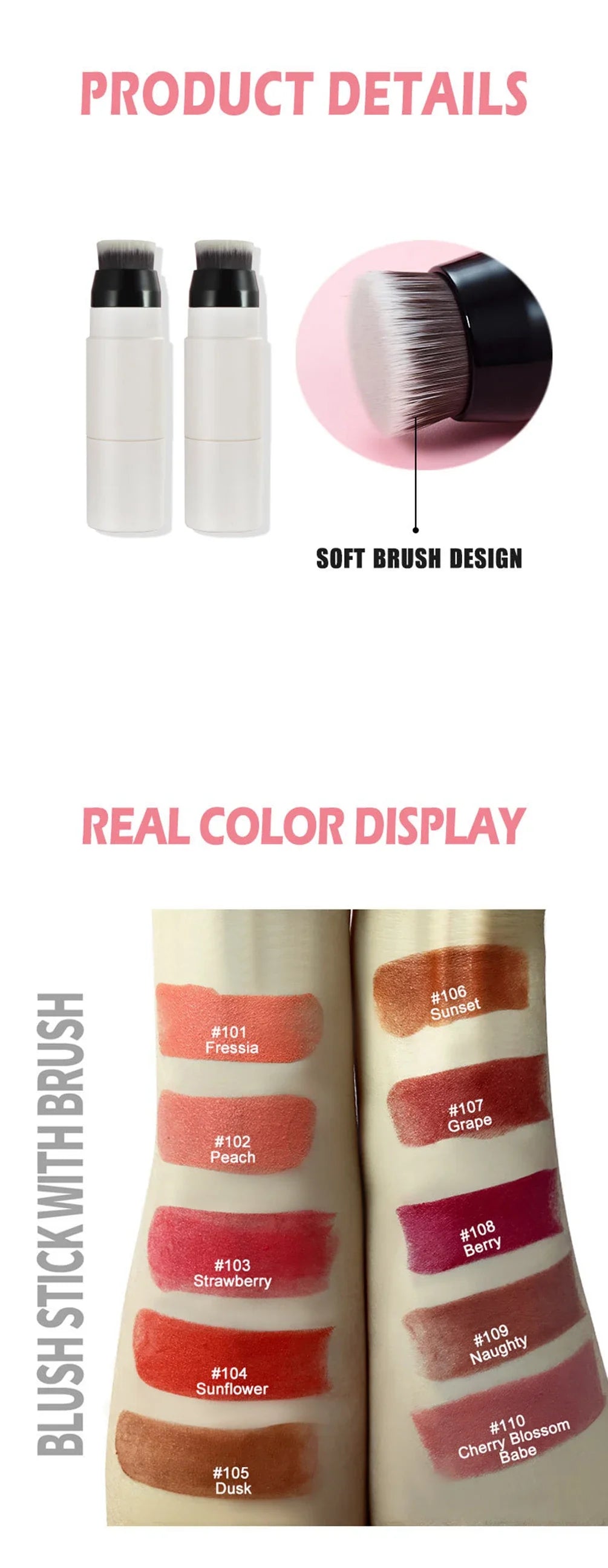 White Tube High Pigment Creamy Blush Stick Private Label Sexy Cheek Blusher with Brushes Custom Logo Low Moq