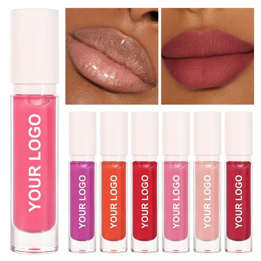 Lip Gloss Private Label Pigment Long Lasting Waterproof White Cap Round Tube Glossy Cosmetics Custom Logo Wholesale Cruelty Free